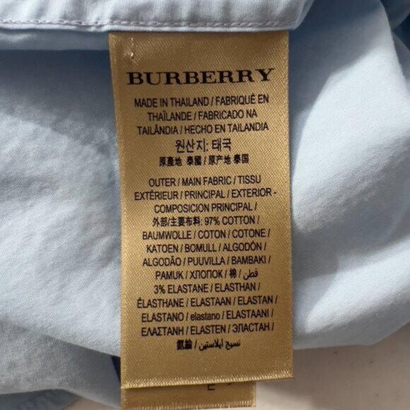 Burberry Men’s Luxury Light Blue Button-Up Shirt with Check Cuffs Size M - Picture 10 of 12